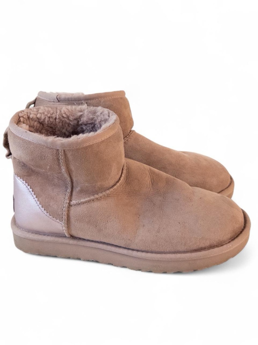 UGG Classic Mini Metallic Pink Suede Boots Size 8